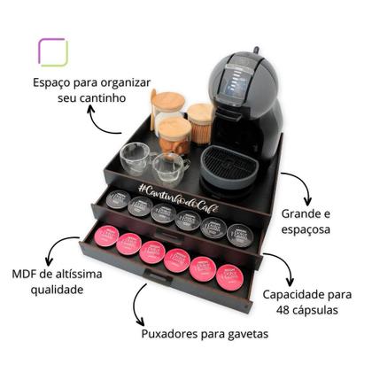 Imagem de Bandeja Comoda 2 Gavetas Porta Cápsula Café Dolce Gusto Preta