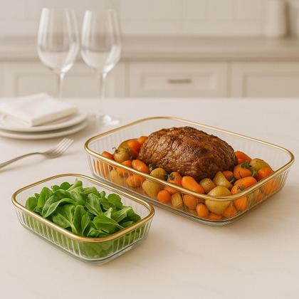 Imagem de Bandeja de Acrilico com Borda Dourada Redonda ou Retangular - Kit 2 Peças