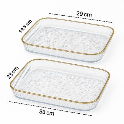 Imagem de Bandeja de Acrilico com Borda Dourada Redonda ou Retangular - Kit 2 Peças