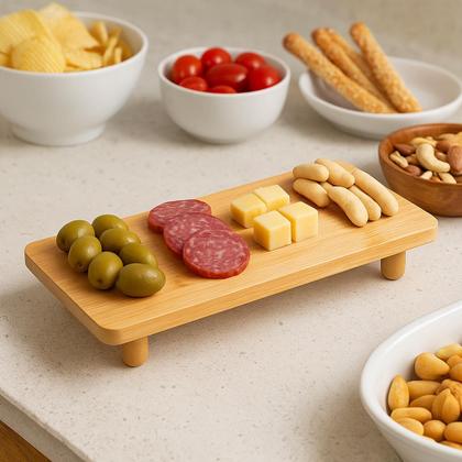 Imagem de Bandeja de Bambu Retangular Lyor Com Pé 24x11x2,5cm Nature Decoração Petiscos