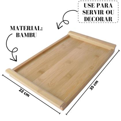 Imagem de Bandeja de bambu retangular rasa 22x35x2cm