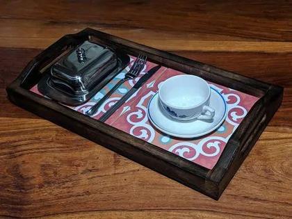 Imagem de Bandeja De Café Da Manha Grande Em Madeira Rustica Com Alça