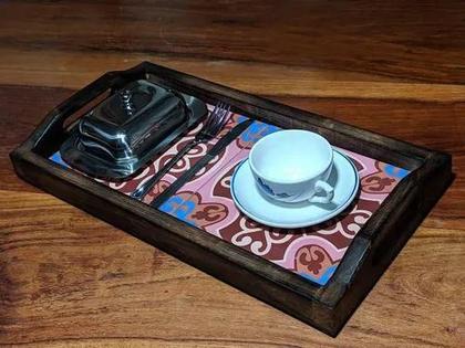 Imagem de Bandeja De Café Da Manha Grande Em Madeira Rustica Com Alça