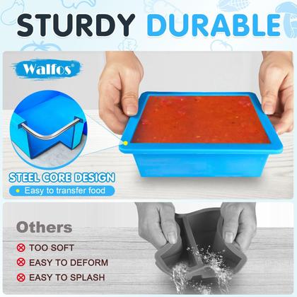 Imagem de Bandeja de congelação Walfos Silicone 500 ml com tampa, pacote com 4 unidades, azul