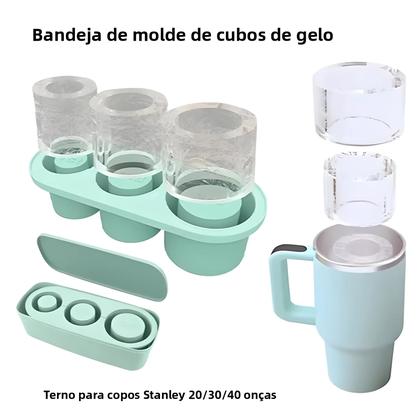 Imagem de Bandeja de Cubos de Gelo de Silicone com 3 Grades - Moldes de Cilindro Reutilizáveis para Copos Stanley