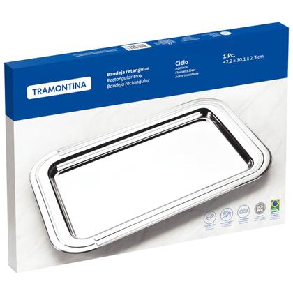Imagem de Bandeja de Inox Tramontina Ciclo Retangular 42x30cm para Servir Cafezinhos Chás Rasa