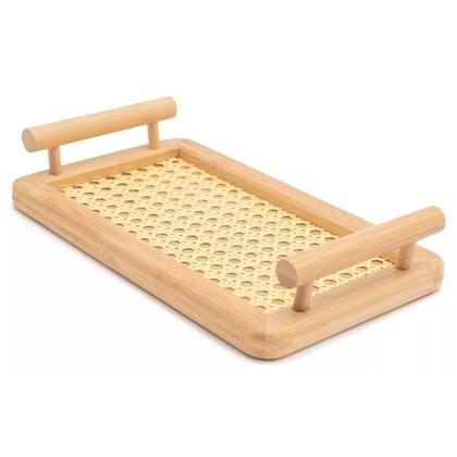 Imagem de Bandeja de Madeira Bambu com Alça Servir Café, Chá Lanches e Decoração de Mesa