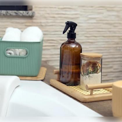 Imagem de Bandeja de Madeira Bambu com Alça Servir Café, Chá Lanches e Decoração de Mesa