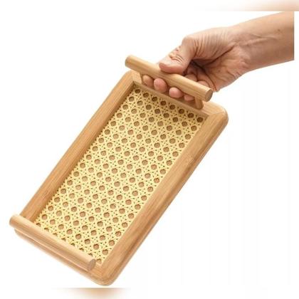 Imagem de Bandeja de Madeira Bambu com Alça Servir Café, Chá Lanches e Decoração de Mesa