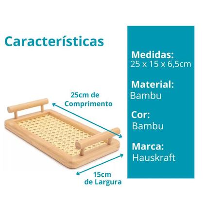 Imagem de Bandeja de Madeira Bambu com Alça Servir Café, Chá Lanches e Decoração de Mesa