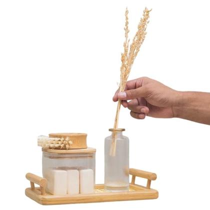 Imagem de Bandeja de Madeira Bambu com Alça Servir Café, Chá Lanches e Decoração de Mesa