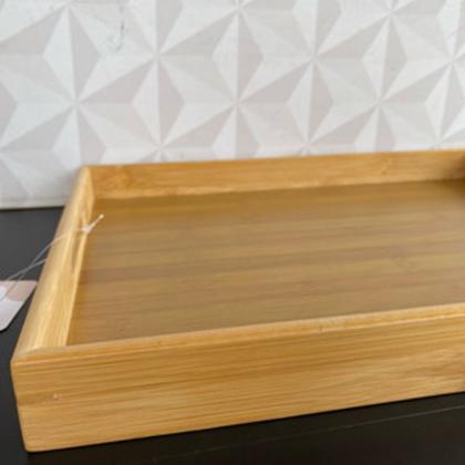 Imagem de Bandeja de madeira retangular com alça grande 40cm para cozinha servir ou cantinho do café