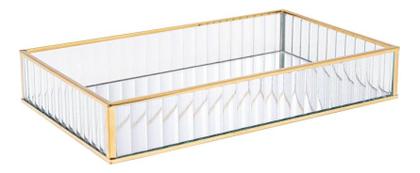 Imagem de Bandeja de metal com espelho dourada 15cm x 25cm x 4cm