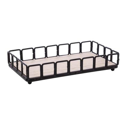 Imagem de Bandeja de Metal com Fundo MDF Retangular Preto Fosco 21x13x4,5cm