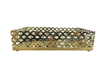 Imagem de Bandeja de Metal Dourada com Espelho  Porta Perfume/Joias 21x13x5 cm