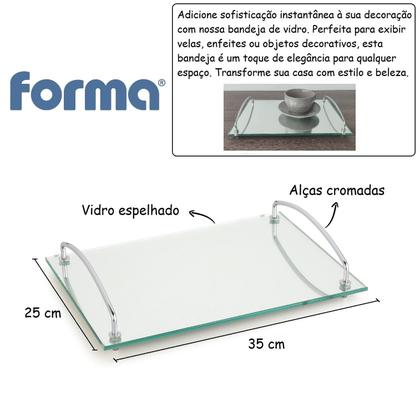 Imagem de Bandeja De Vidro Espelhada Decorativa 35x25 Cm Bar Casa Bebidas Aparador Banheiro Decoração Alto Padrão Qualidade Forma Inox