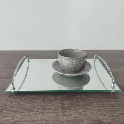 Imagem de Bandeja De Vidro Espelhada Decorativa 35x25 Cm Bar Casa Bebidas Aparador Banheiro Decoração Alto Padrão Qualidade Forma Inox