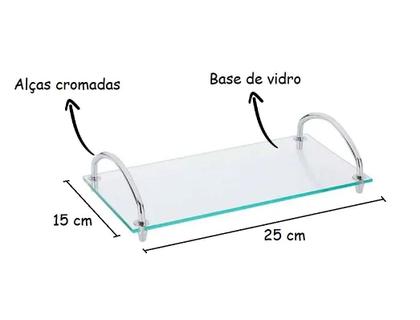 Imagem de Bandeja De Vidro Organizadora De Bancada Decorativa 25x15 Cm Aparador Banheiro Casa Cozinha