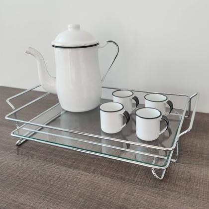 Imagem de Bandeja De Vidro Retangular Aramada Decorativa Para Banheiro Lavabo Iris