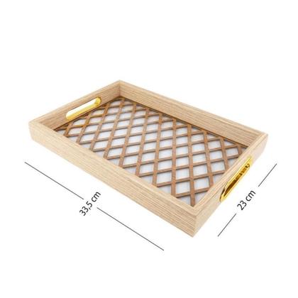 Imagem de Bandeja Decorativa 23x33cm em MDF com Fundo de Acrílico e Alças Douradas  Unidade