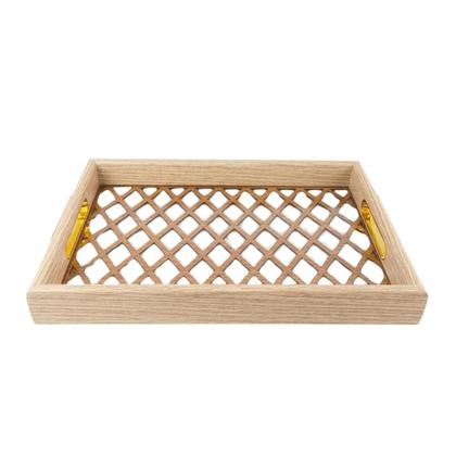 Imagem de Bandeja Decorativa 23x33cm em MDF com Fundo de Acrílico e Alças Douradas  Unidade