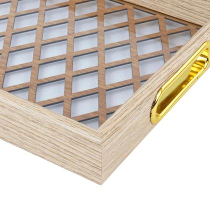 Imagem de Bandeja Decorativa 23x33cm em MDF com Fundo de Acrílico e Alças Douradas  Unidade