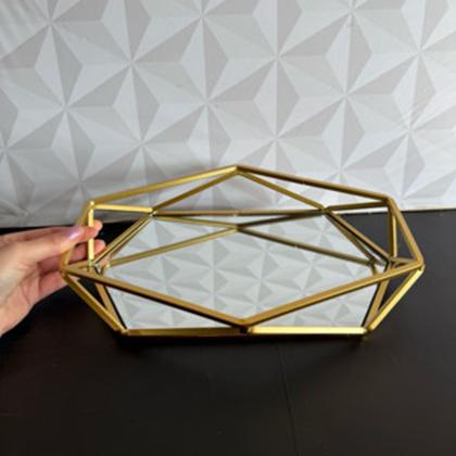 Imagem de Bandeja decorativa com espelho hexagonal para ambiente banheiro cozinha cantinho do café bandeija