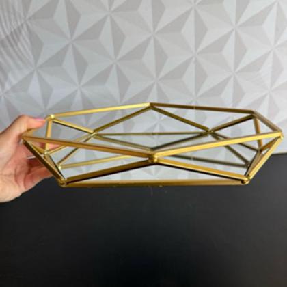 Imagem de Bandeja decorativa com espelho hexagonal para ambiente banheiro cozinha cantinho do café bandeija