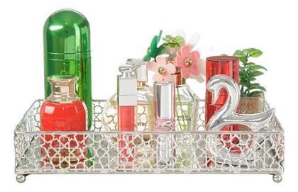 Imagem de Bandeja Decorativa Com Espelho P/ Cosméticos Banheiro Lavabo