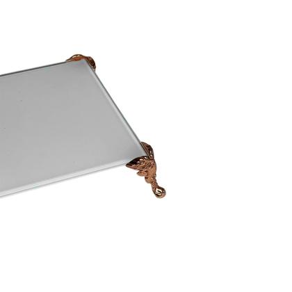 Imagem de Bandeja Decorativa de Vidro Branco com Pés em Metal Rose 12 x 25 cm