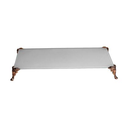 Imagem de Bandeja Decorativa de Vidro Branco com Pés em Metal Rose 12 x 25 cm