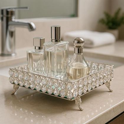 Imagem de Bandeja Decorativa Espelhada Cristal Luxo Banheiro Perfumes
