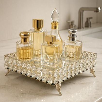 Imagem de Bandeja Decorativa Espelhada Cristal Luxo Banheiro Perfumes