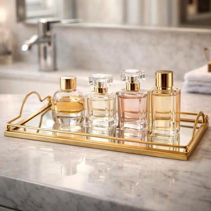Imagem de Bandeja Decorativa Espelhada Luxo Taças Velas Perfumes Bar Lavabo Banheiro