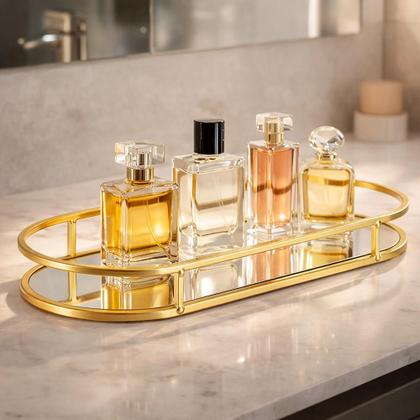 Imagem de Bandeja Decorativa Luxo Com Espelho Banheiro Perfumes Cosméticos 128