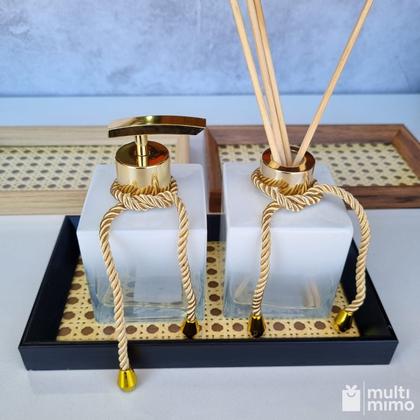 Imagem de Bandeja Decorativa Retangular com Palha Indiana e Vidro 22cm