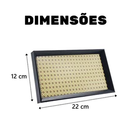 Imagem de Bandeja Decorativa Retangular com Palha Indiana e Vidro 22cm