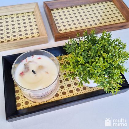 Imagem de Bandeja Decorativa Retangular com Palha Indiana e Vidro 22cm