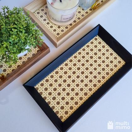 Imagem de Bandeja Decorativa Retangular com Palha Indiana e Vidro 22cm