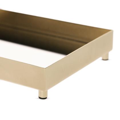 Imagem de Bandeja Decorativa Retangular em Metal Dourado com Espelho 26,5cm 20383 Mart
