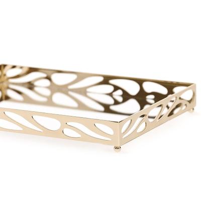 Imagem de Bandeja Decorativa Retangular em Metal Dourado com Espelho 27cm 20140 Mart
