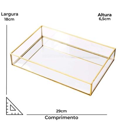 Imagem de Bandeja Decorativa Retangular em Vidro com Fundo Espelhado e Borda Dourada 