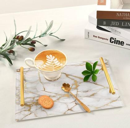 Imagem de Bandeja Decorativa Retangular Mdf Branca com Alça Cafe Bar