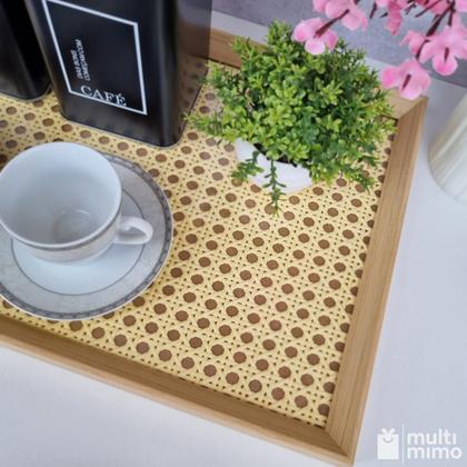 Imagem de Bandeja Decorativa Retangular Organizadora com Palha Indiana e Vidro 38cm