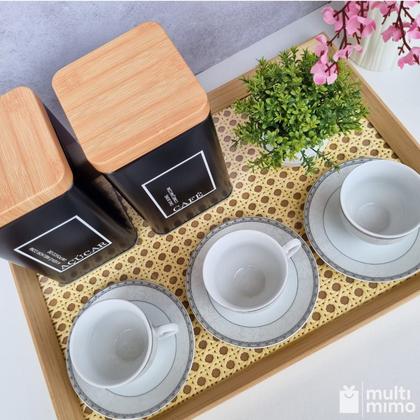 Imagem de Bandeja Decorativa Retangular Organizadora com Palha Indiana e Vidro 38cm