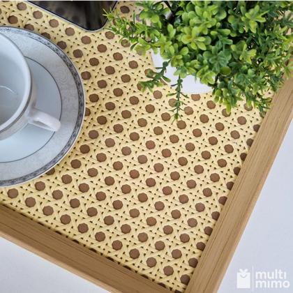 Imagem de Bandeja Decorativa Retangular Organizadora com Palha Indiana e Vidro 38cm