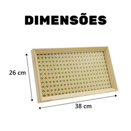 Imagem de Bandeja Decorativa Retangular Organizadora com Palha Indiana e Vidro 38cm
