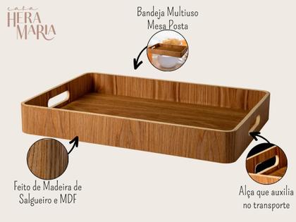 Imagem de Bandeja Decorativa Retangular Rustica Servir Café Com Alça Resistente Decoração Sala Quarto