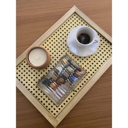 Imagem de Bandeja Decorativa Retangular Trançada Com Superfície Em Vidro