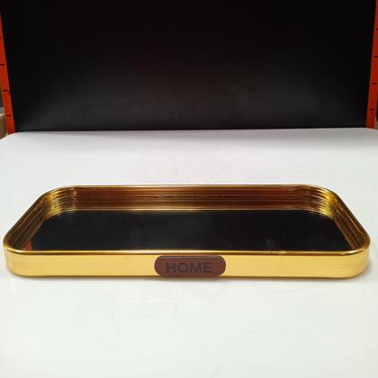 Imagem de BANDEJA DECORATIVO PARA SERVIR RETANGULAR HOME&CO COM ESPELHO METAL 1x22x9cm DOURADO